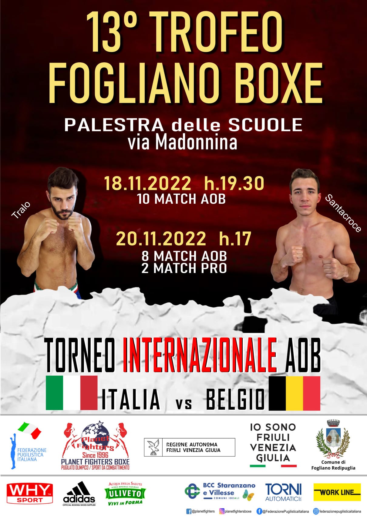 Il 18 e 20 Novembre p.v. Doppia Sfida Italia vs Belgio a Fogliano RediPuglia 