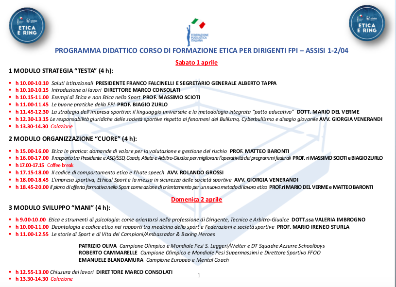 Ad Assisi il Corso di Formazione Etica per dirigenti FPI 