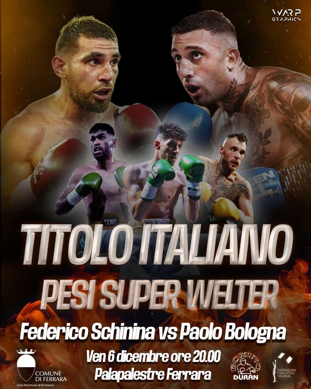 Il 6 dicembre a Ferrara Schininà vs Bologna per il Titolo Italiano Superwelter 