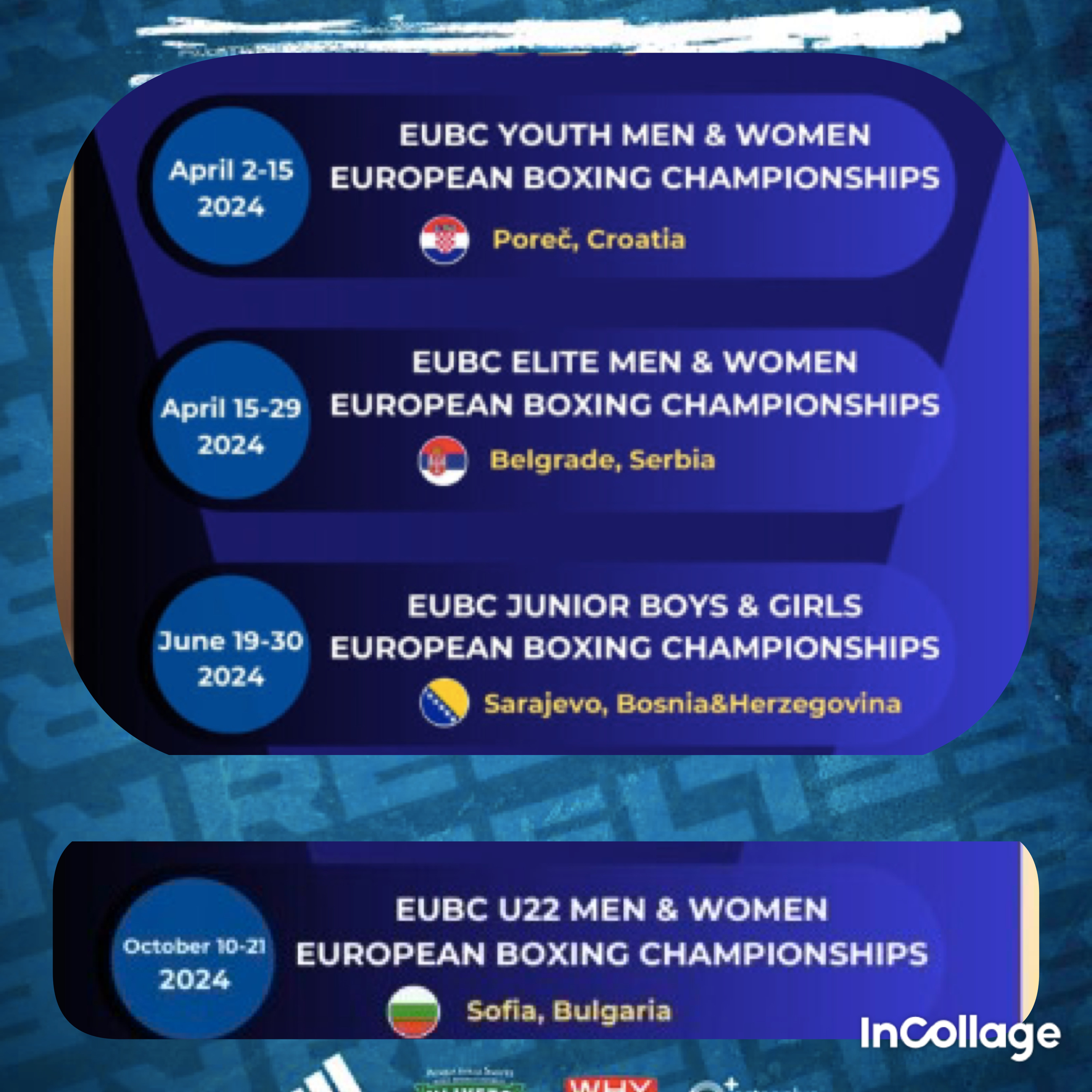 LOCALITA' E DATE DI SVOLGIMENTO DI 4 CAMPIONATI EUROPEI EUBC 2024 