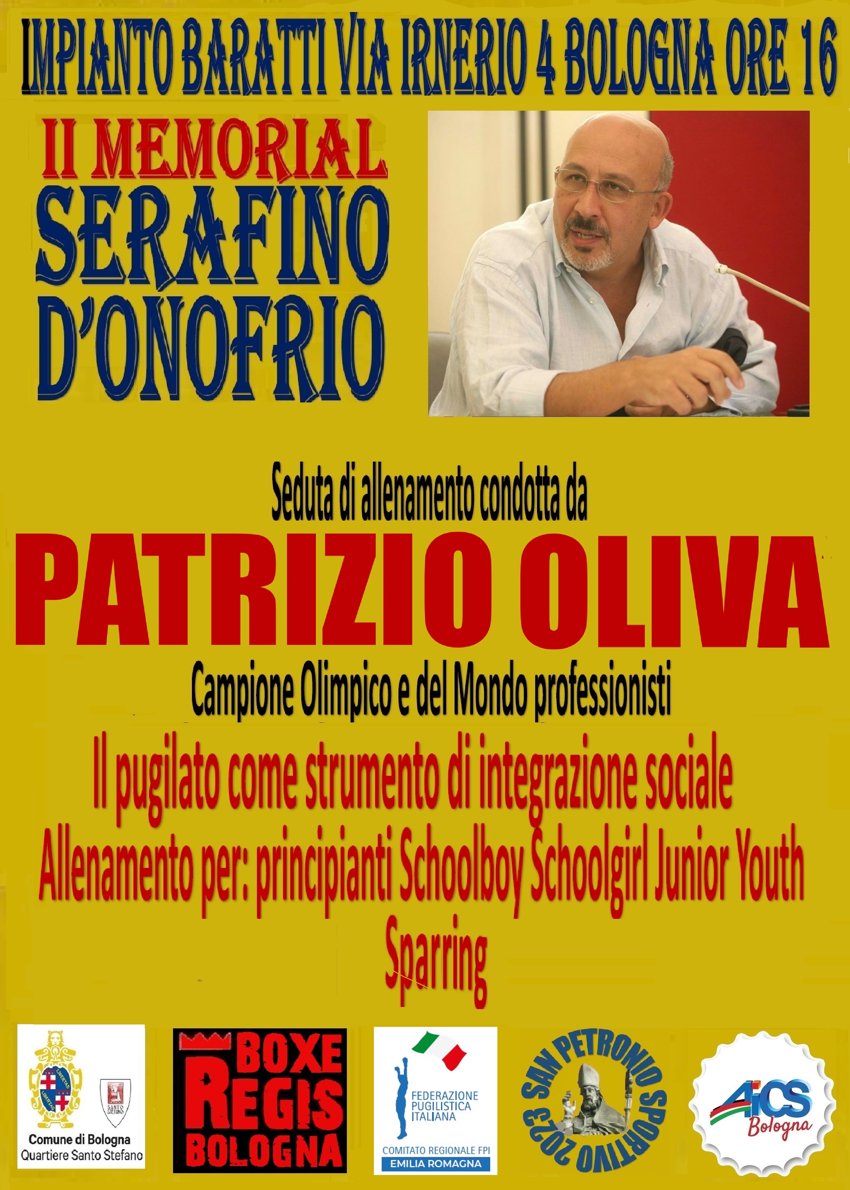 Il 4 ottobre p.v. A Bologna Stage d'allenamento Giovanile diretto dal Maestro Patrizio Oliva 