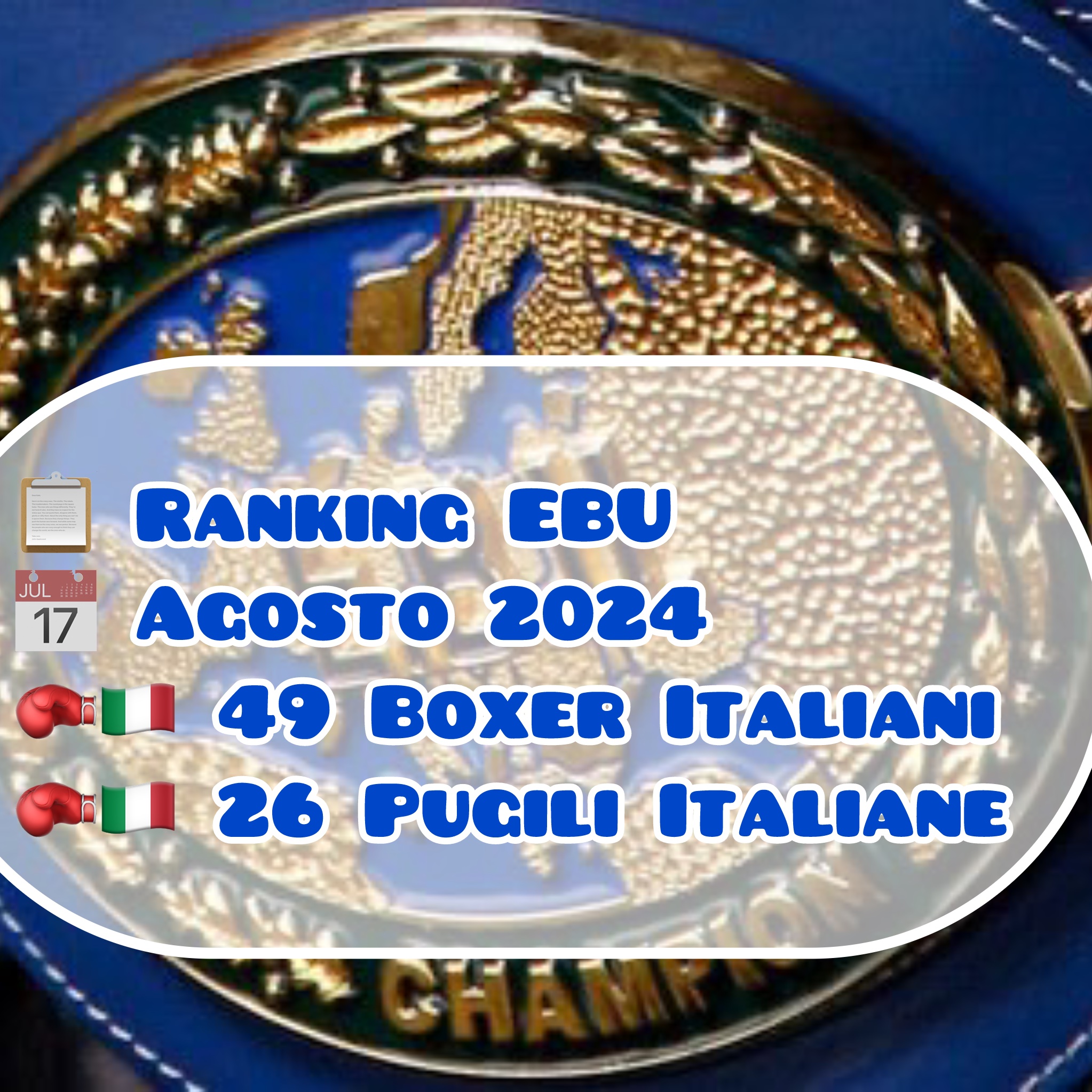 Ranking EBU Agosto 2024 - 49 Boxer Italiani e 26 Pugili Italiane nelle classifiche 