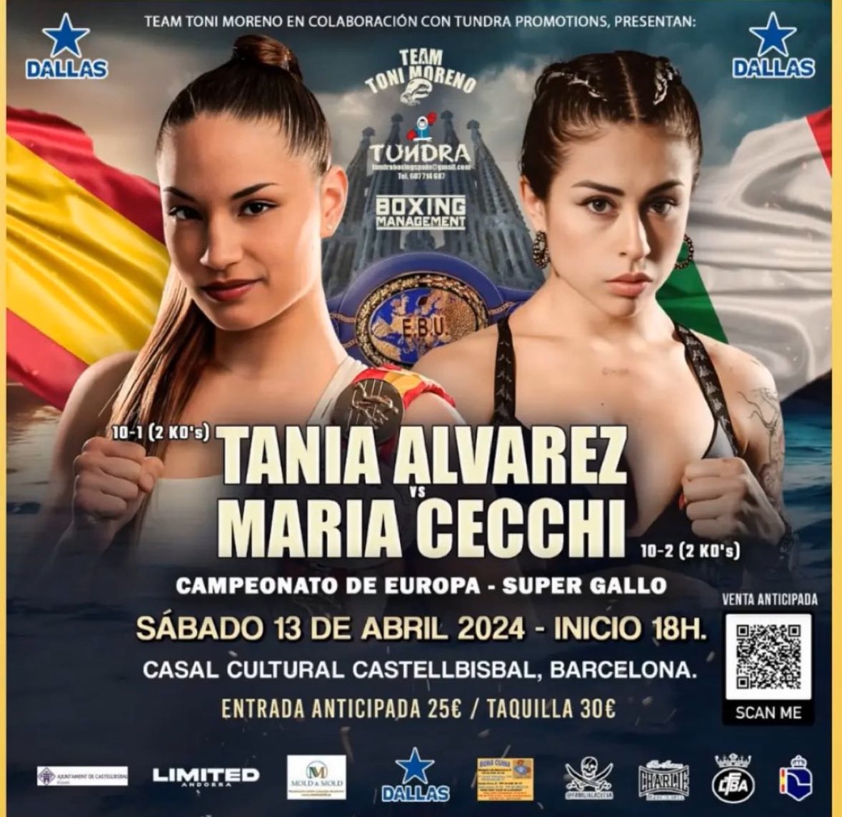 Il prossimo 13 Aprile a Barcellona Alvarez vs Cecchi per Il titolo Europeo Femminile Supergallo