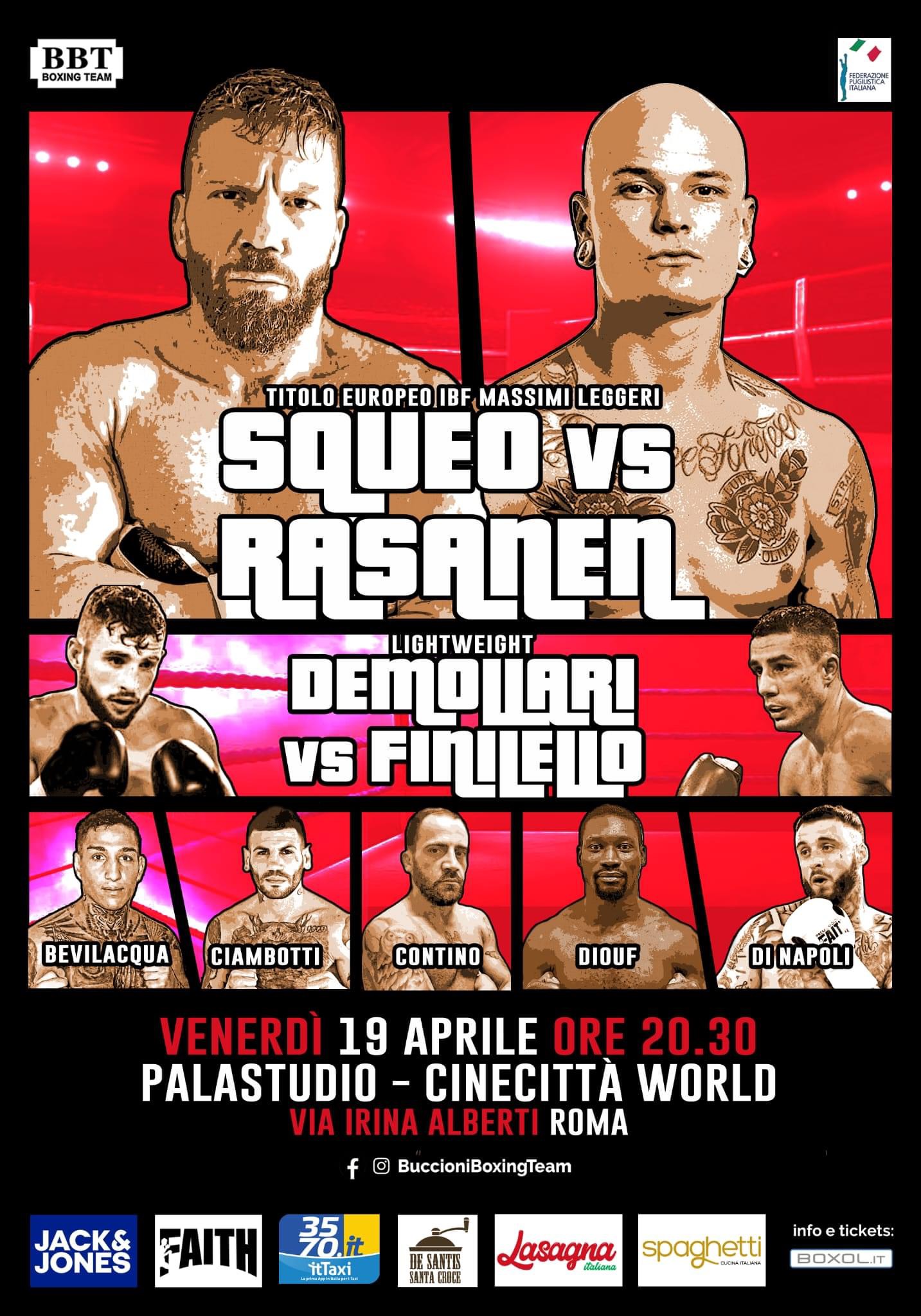 Il 19 aprile a Cincecittà World Squeo vs Rasanen per il Titolo IBF Europeo Cruiser 