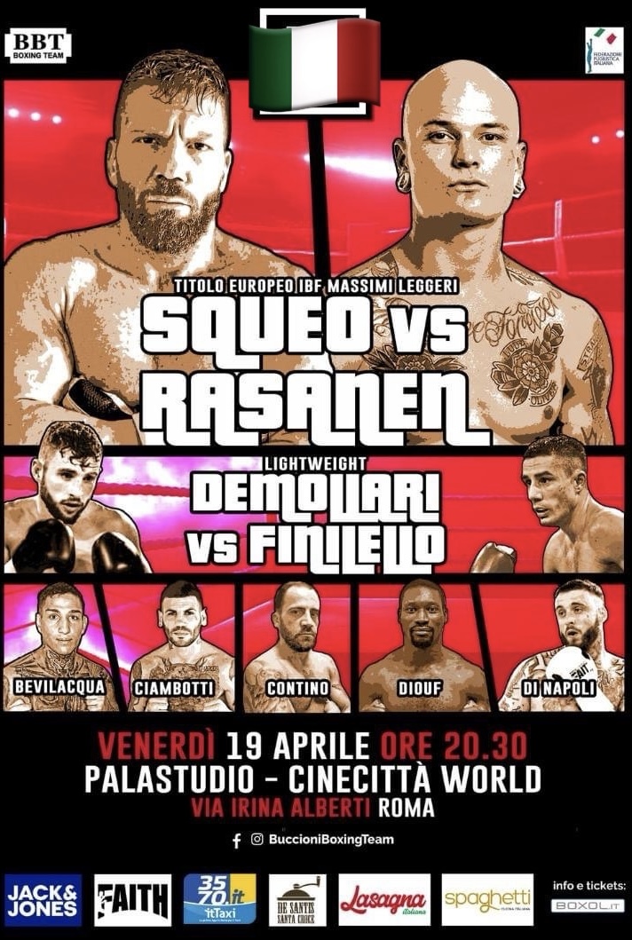 Il prossimo 19 Aprile a CINECITTA' WORLD LA SFIDA Squeo vs Rasunen per l'IBF Europeo dei Cruiser