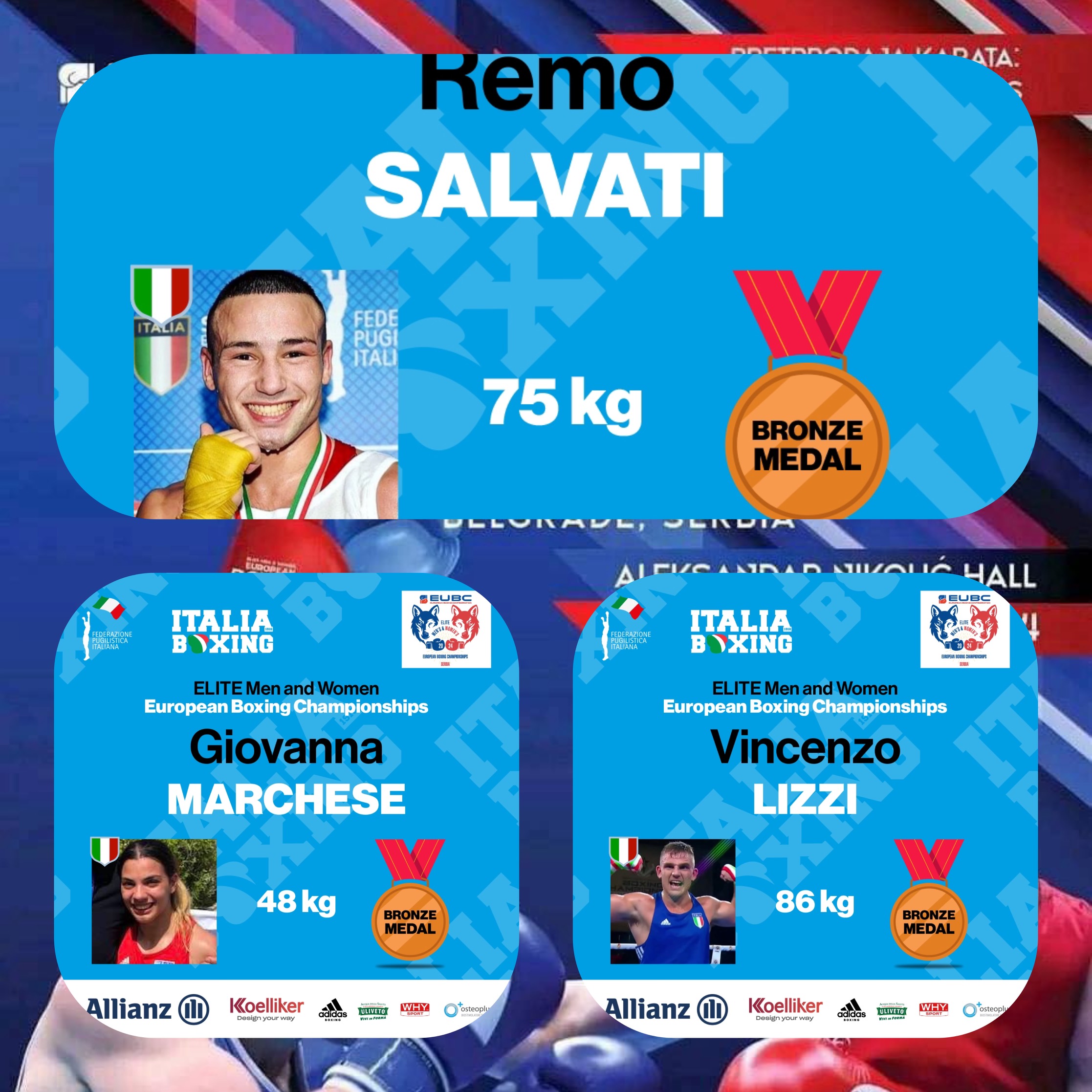 Europei Elite M/F BELGRADO 2024:  SEMIFINALI - BRONZO PER LA 48 Kg GIOVANNA MARCHESE. IL 75 KG REMO SALVATI E L'86 KG VINCENZO LIZZI 