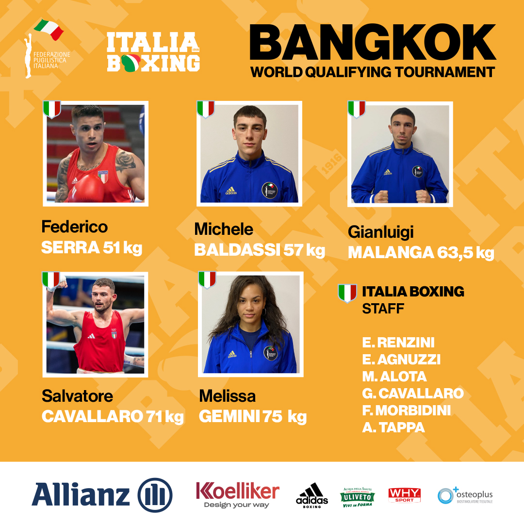 4 Azzurri e 1 Azzurra per il 2° Torneo Mondiale di Qualificazione Olimpica 2024 - Bangkok 24 Maggio/2 Giugno 