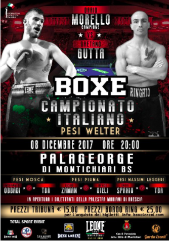 L'8 Dicembre al PalaGeorge di Montichiari Morello vs Guttà per il Titolo Italiano Welter - Programma Sottoclou #ProBoxing