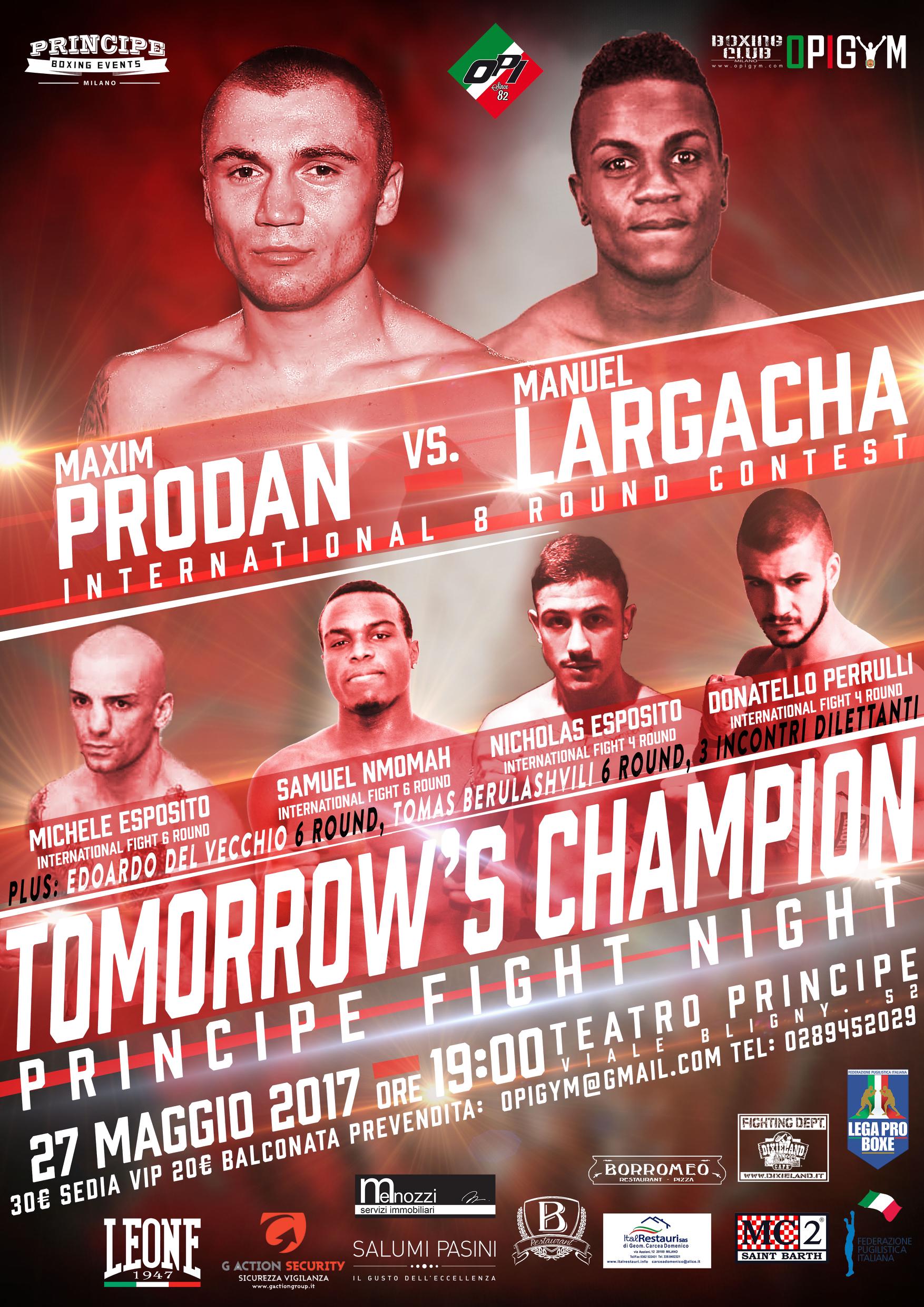 Sabato 27 maggio torna la boxe al teatro Principe di Milano #ProBoxing