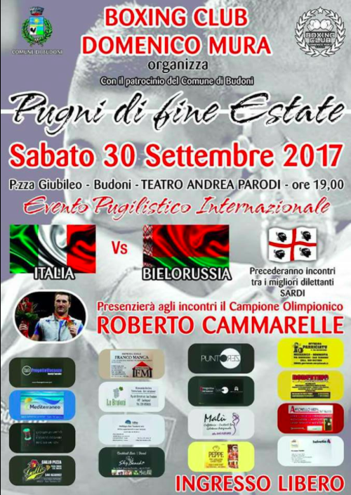 Il 30 Settembre a Budoni grande evento di Boxe Internazionale, ospite d'Onore Roberto Cammarelle