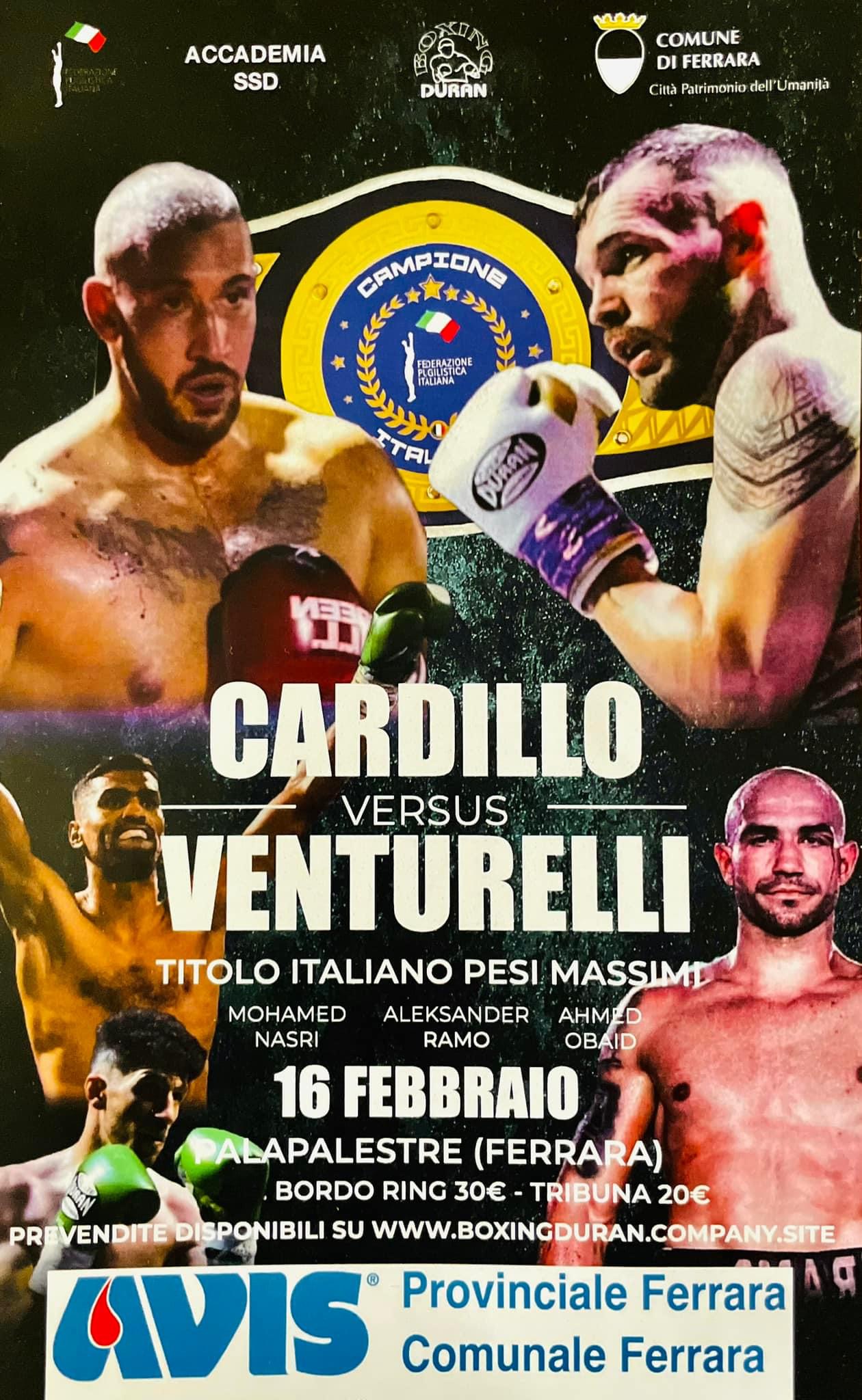 10 giorni alla sfida Cardillo vs Venturelli per il Titolo Italiano Massimi 