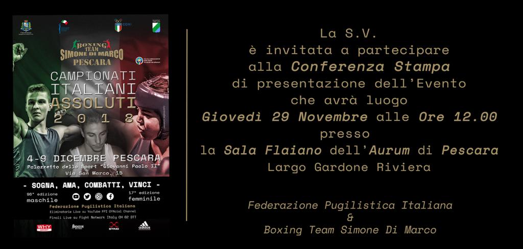 Il 29 Novembre pv a Pescara la presentazione ufficiale dei Campionati Italiani Assoluti 2018 #Assoluti18