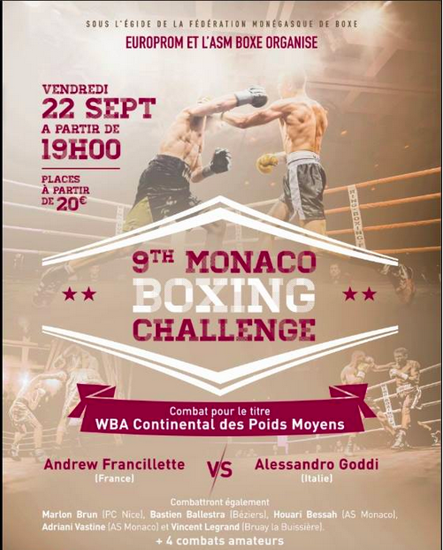 Il 22 settembre a Montecarlo Goddi vs Francilette per il Titolo Continentale WBA Medi #ProBoxing 