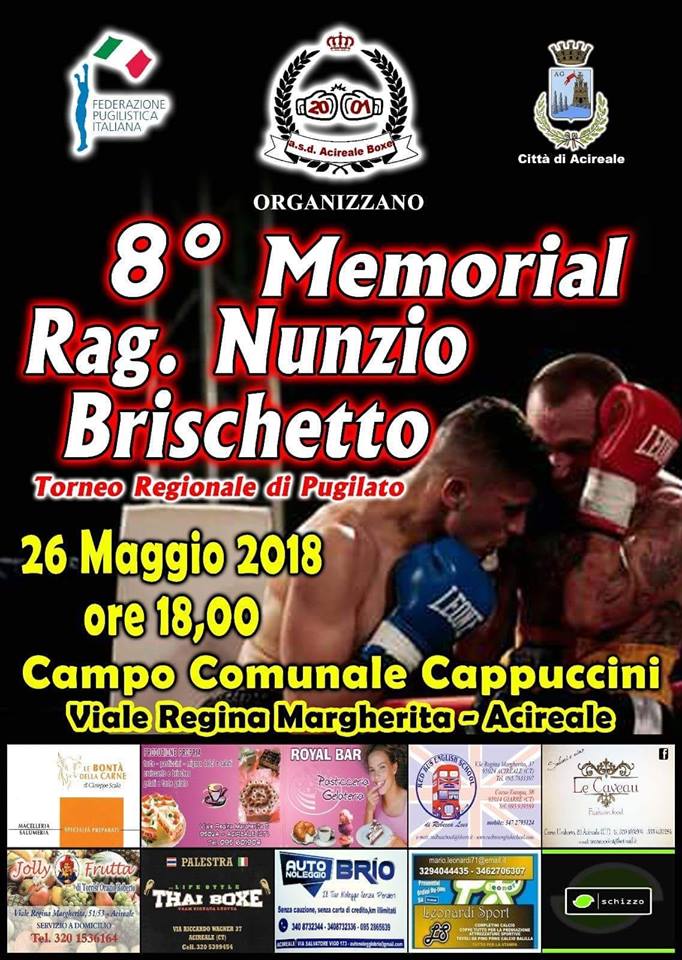 BOXE AD ACIREALE, TORNA IL “MEMORIAL NUNZIO BRISCHETTO” SABATO 26 MAGGIO SOTTO LE STELLE AL VECCHIO STADIO COMUNALE DODICI MATCH