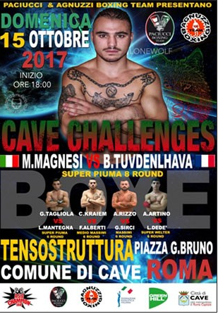 Domenica 15 ottobre grande serata di Boxe a Cave (RM) con Michael Magnesi protagonista
