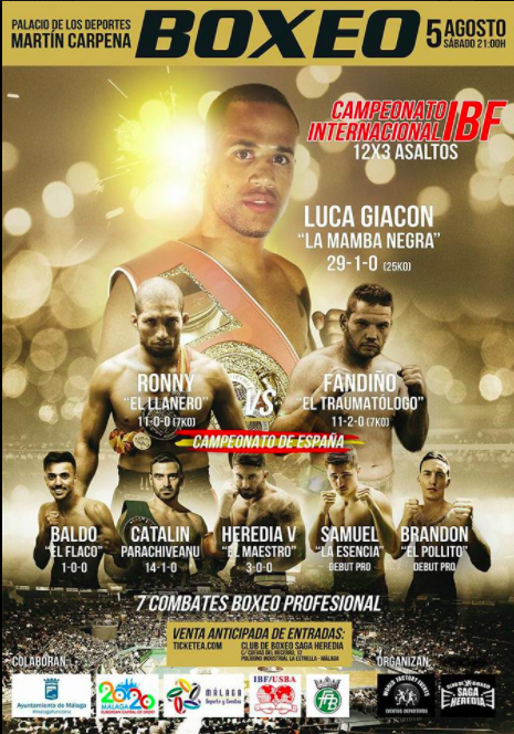 Il 5 Agosto a Malaga Giacon vs O'Maison per il Titolo IBF Superleggeri #ProBoxing