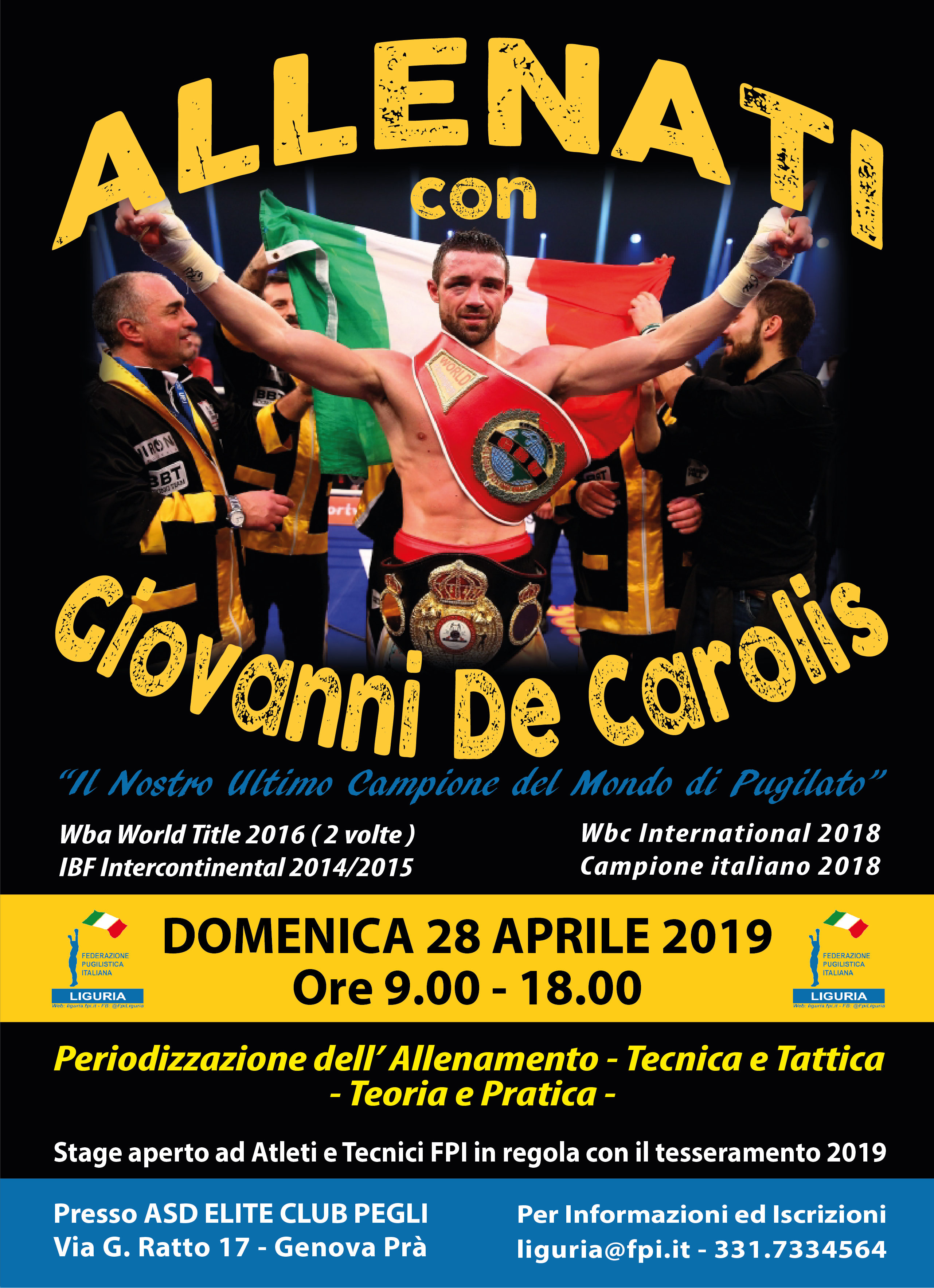 Il 28 aprile a Genova Stage di allenamento con il Campionissimo Giovanni De Carolis 