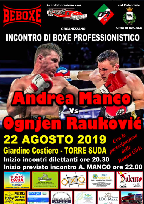 Giovedì 22 Agosto torna sul Ring Andrea Manco #ProBoxing