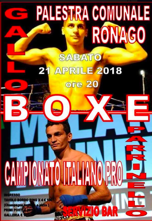 Domani a Ronago la sfida per il Titolo Italiano Supergallo Parrinello vs Gallo #ProBoxing