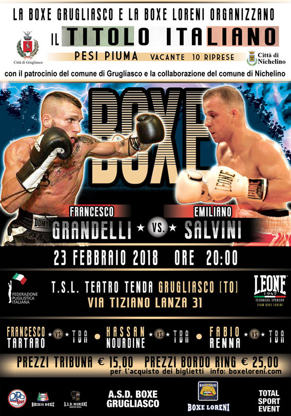 Il 23 Febbraio a Grugliasco Grandelli vs Salvini per il Titolo Italiano Piuma - INFOTICKET #ProBoxing