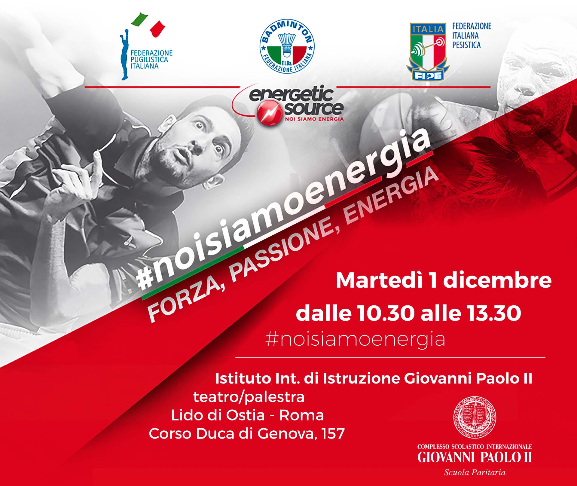 Il 1 Dicembre all'Istituto Giovanni Paolo II di Ostia ci sarà l'Evento #Noisiamoenergia A Scuola