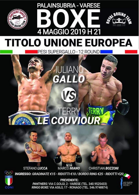 Il 4 maggio a Varese: Gallo vs Le Couviour TITOLO UE SUPERGALLO 