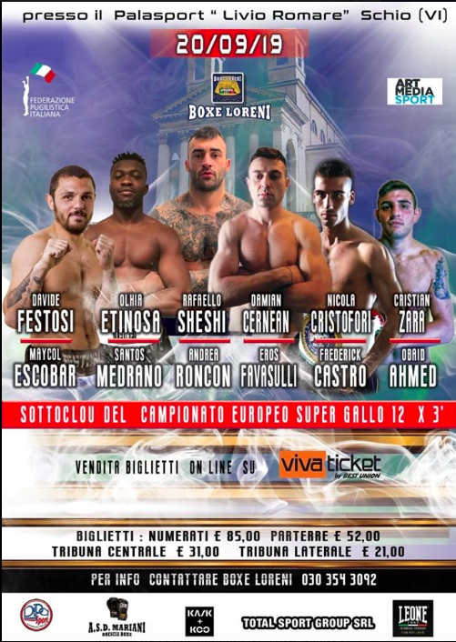 Titolo Europeo Supergallo Rigoldi vs Yehorov 20/9 Schio: INfo Sottoclou #Proboxing