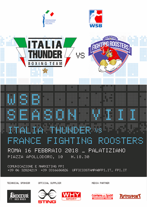 Il 16 febbraio a Roma Italia Thunder vs Fighting Roosters per la 2° Giornata #WSB8 - la Locandina Ufficiale 
