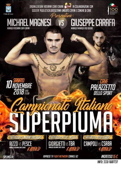 A Cave il 10 novembre Magnesi vs Carafa per il titolo italiano SuperPiuma - INFO TICKET #Proboxing