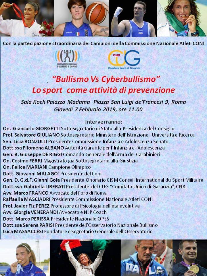 IMPORTANTE CONVEGNO DELL’OSSERVATORIO NAZIONALE BULLISMO E DEL COMITATO UNICO DI GARANZIA DEL CNR PER PROMUOVERE ATTIVITA’ DI PREVENZIONE E CONTRASTO