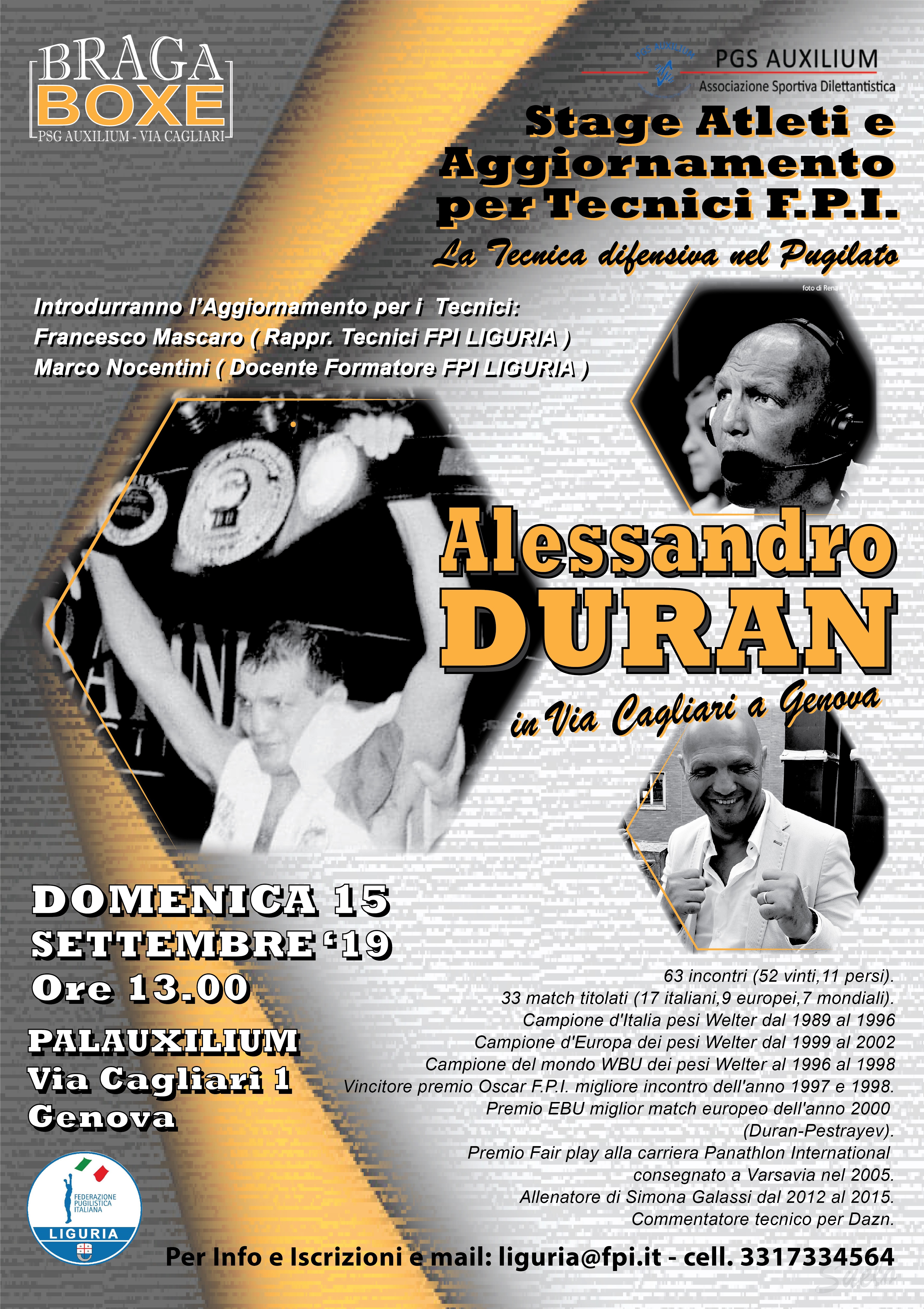 Il 15 Settembre a Genova Stage di Aggiornamento Tecnico con Alessandro Duran 