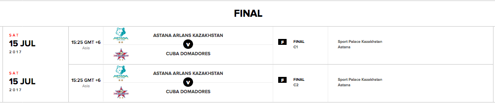 Ad Astana il 15 e 16 Luglio pv la doppia sfida di FINALE WSB 2017 tra Gli Arlans e Cuba Domanderos #WSBVII