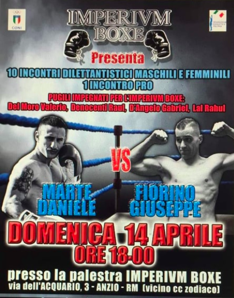 Domenica 14 Aprile ad Anzio (RM) interessante Riunione organizzata dalla Imperium Boxe