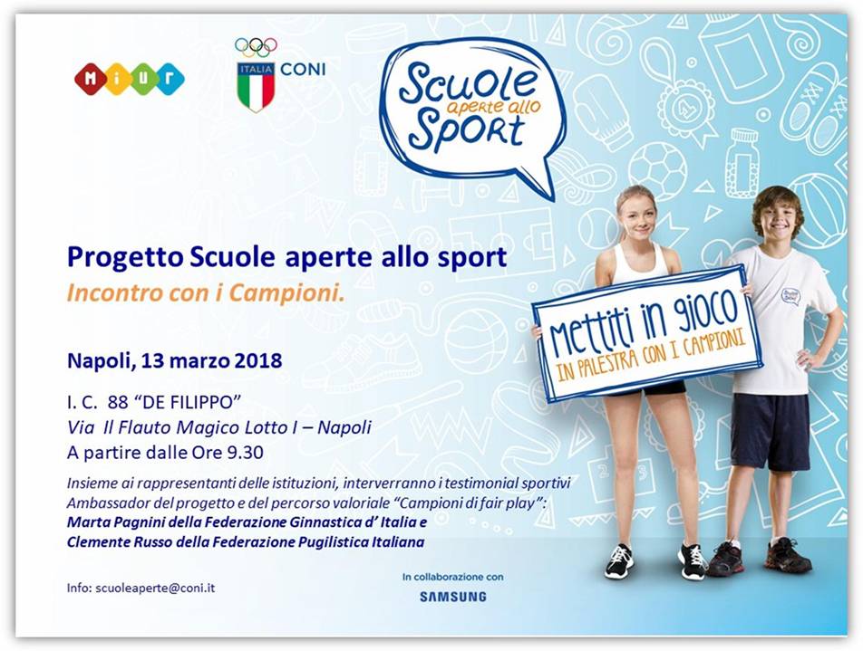 Scuole aperte allo sport e i Campioni di fair play A Napoli Marta Pagnini e Clemente Russo incontrano i ragazzi che partecipano al progetto