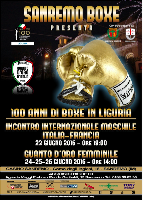 Domani parte la 4° Edizione del Guanto d'Oro Femminile 2016 Trofeo Barigelli, Ringside il Casinò di Sanremo #GuantoF16