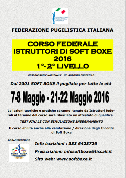 il 7-8 e 21-22 maggio a Roma il Corso per istruttore di SoftBoxe 1° e 2° Livello #GymBoxe #Prepugilistica 