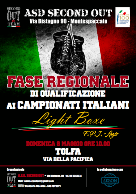 Domenica 8 Maggio a Tolfa le Fasi Regionali Lazio dei Campionati Italiani di Light Boxe #GymBoxe #PrePugilistica