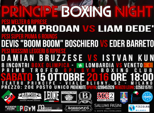 Al Teatro Principe di Milano vincono Boschiero, Bruzzese e Prodan #ProBoxing 