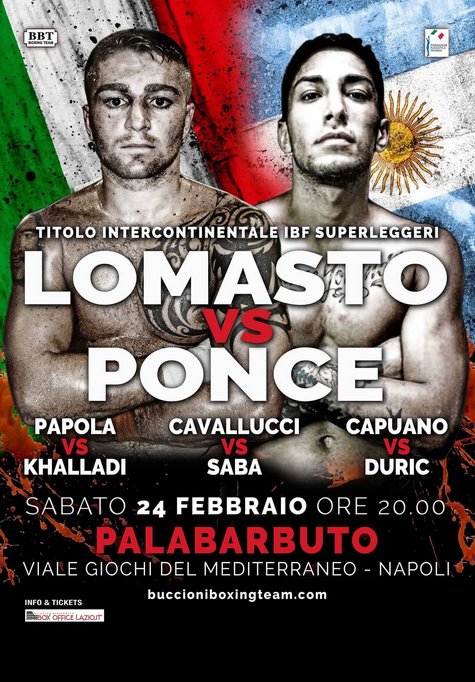 Il 24 Febbraio a Napoli Lomasto vs Ponce per il Titolo Int. Superleggeri IBF #ProBoxing