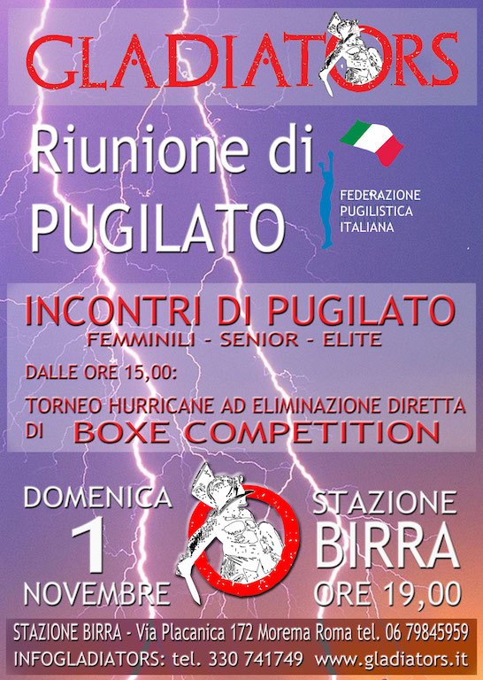 Il 1° Novembre pv a Roma Torneo Hurricane di Boxe Competition INFO E DETTAGLI PER ISCRIZIONE #PrePugilistica 