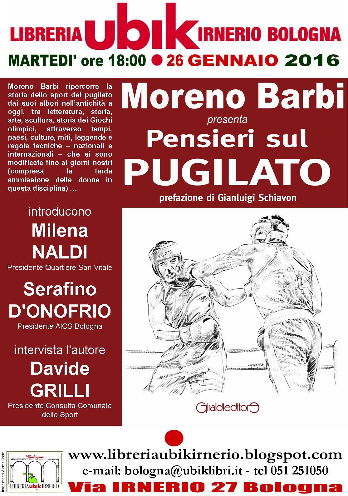 Il 26 Gennaio pv H 18 a Bologna la presentazione del Libro Pensieri sul Pugilato di M. Barbi