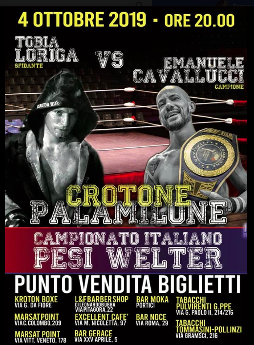 Stasera a Crotone la Sfida per il Titolo Italiano Weltere Cavallucci vs Loriga - Info Streaming 
