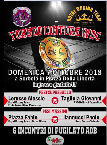 DOmenica 7 ottobre a Sorbolo Grande riunione con due Match validi per il Trofeo delle Cinture WBC-FPI