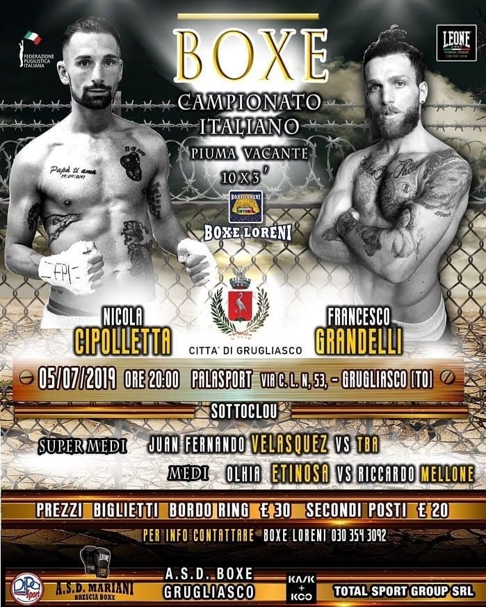 Il 5 Luglio a Grugliasco Cipolletta vs Grandelli per il Titolo Italiano PIUMA - InfoTicket #ProBoxing