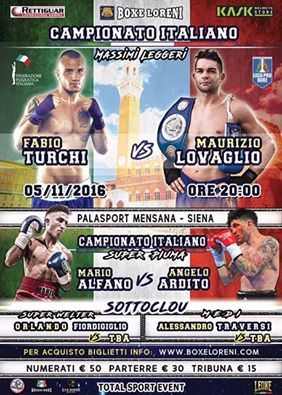 Il 5 Novembre a Siena Turchi vs Lovaglio per l'Italiano Massimi Leggeri - Alfano vs Ardito per Italiano SuperPiuma #ProBoxing