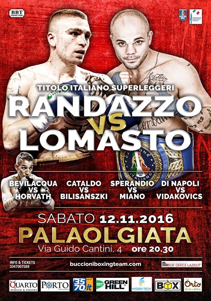 il 12 Novembre a Roma Lomasto vs Randazzo per il Titolo Italiano Superleggeri #ProBoxing 