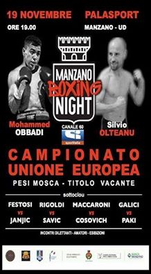 Il 19 Novembre a Manzano (UD) Obbadi vs Olteanu per il Titolo UE Mosca #ProBoxing - Differita SportItalia