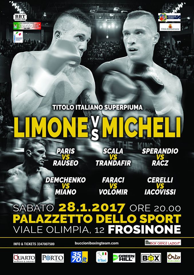 Il 28 Gennaio Limone vs Micheli a Frosinone per il Titolo Italiano SuperPiuma, ricco Sottoclou #ProBoxing