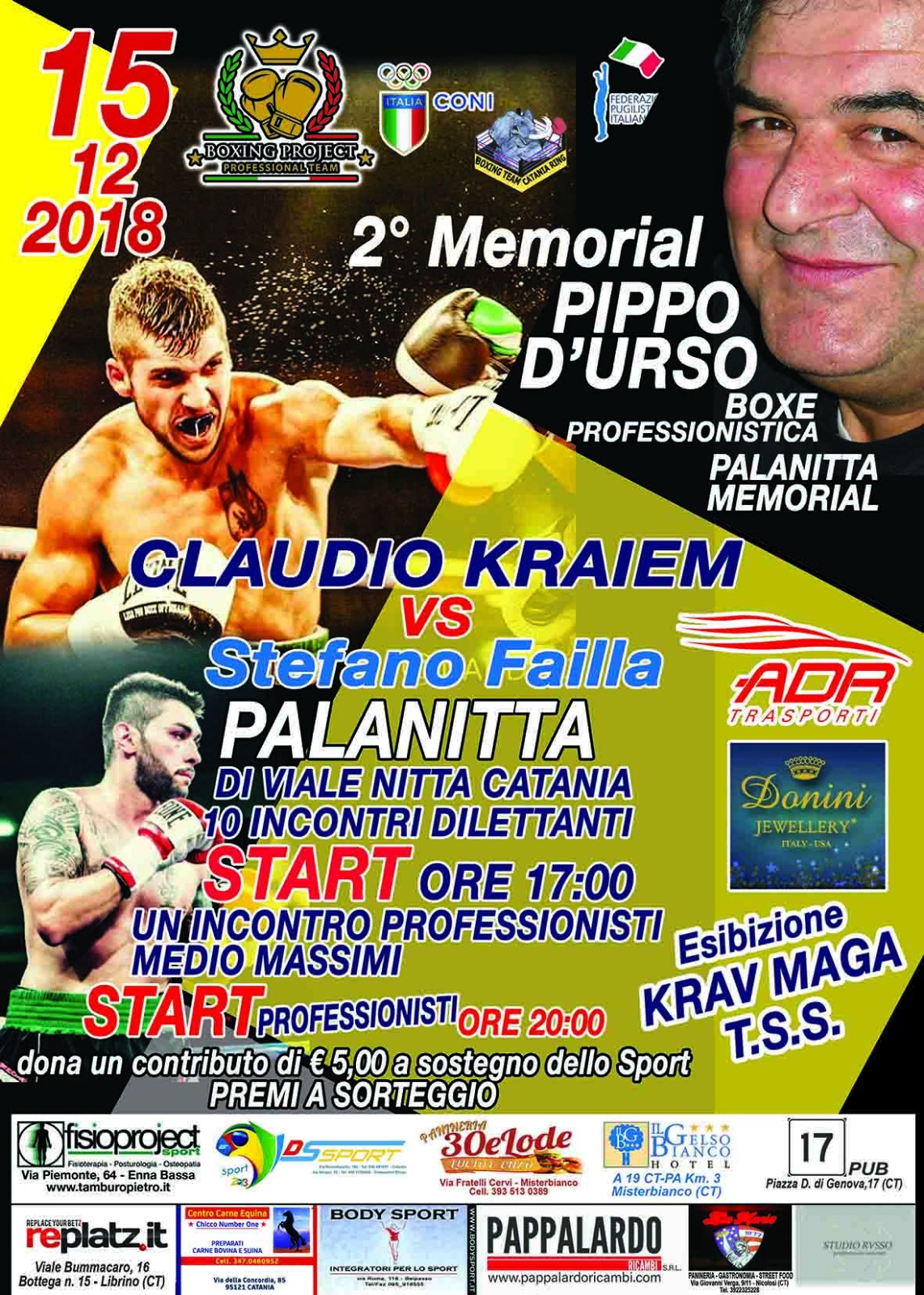 Il 15 Dicembre a Catania il 2° Memorial Pippo D'Urso. Main Event: Match Pro Mediomassimi Kraiem vs Failla