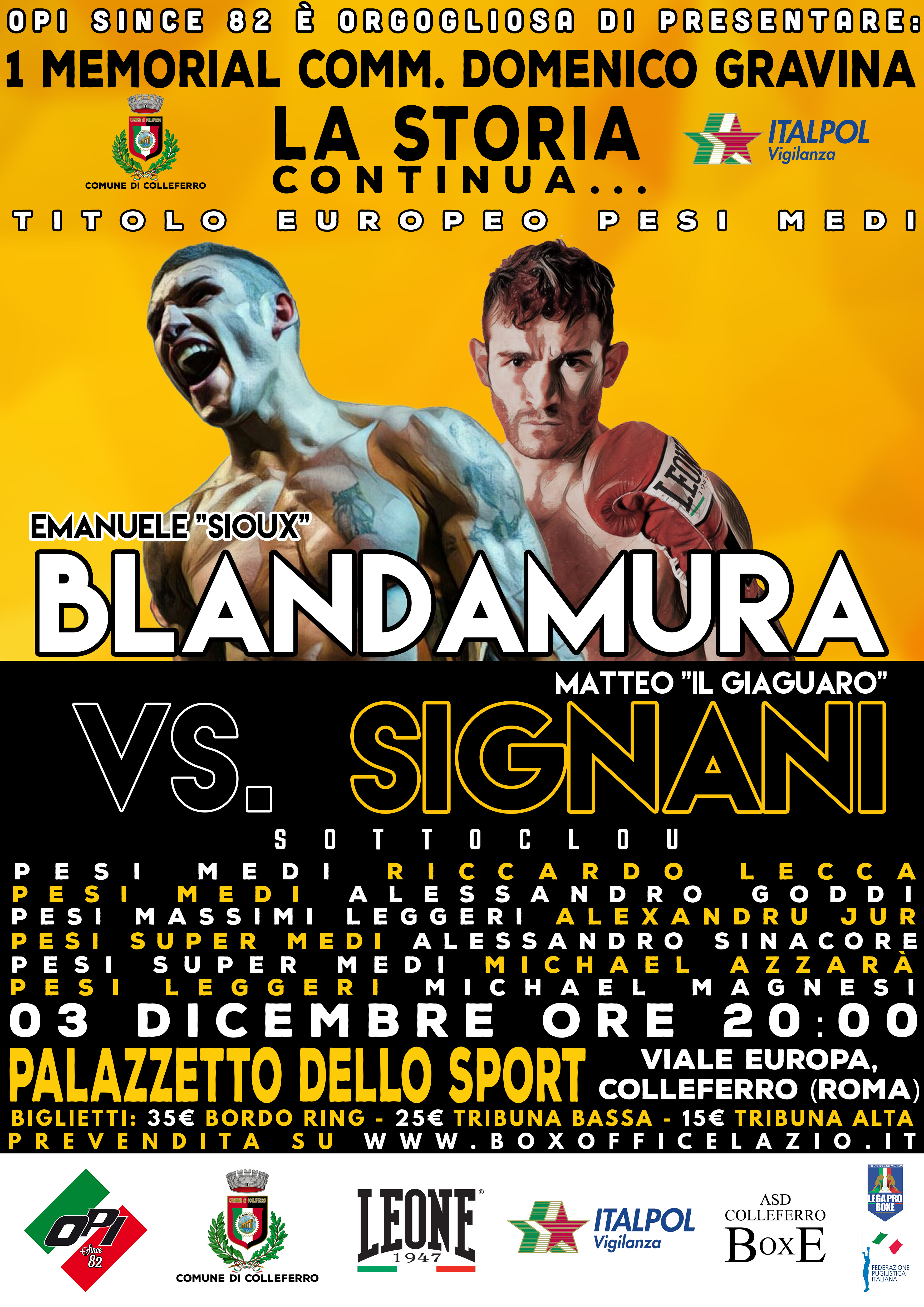 Sabato 3 Dicembre Blandamura vs Signani per il Titolo Europeo Medi #ProBoxing